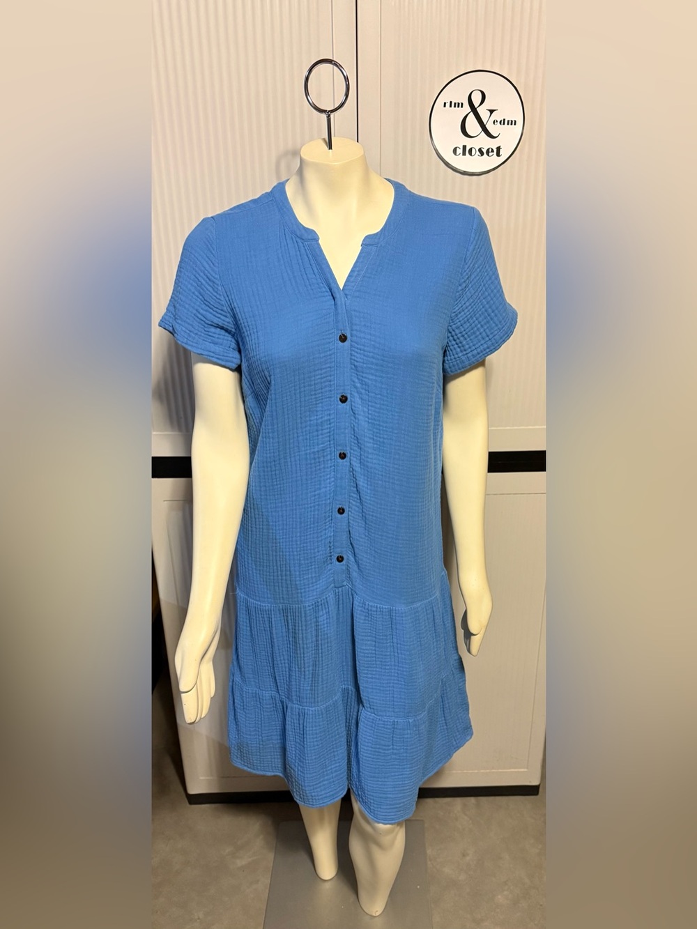 J. Jill Vibrant Blue Button-Front Gauze Tiered Dress - So Comfortable to Wear!